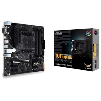 ASUS TUF Gaming A520M-Plus AMD AM4 Socket for Ryzen 5000/ 5000 G/ 4000 G/ 3000 Micro ATX Motherboard with 1Gb Ethernet HDMI/DVI/D-Sub SATA 6 Gbps USB 3.2 Gen2 Type-A and Aura Sync RGB Lighting Support